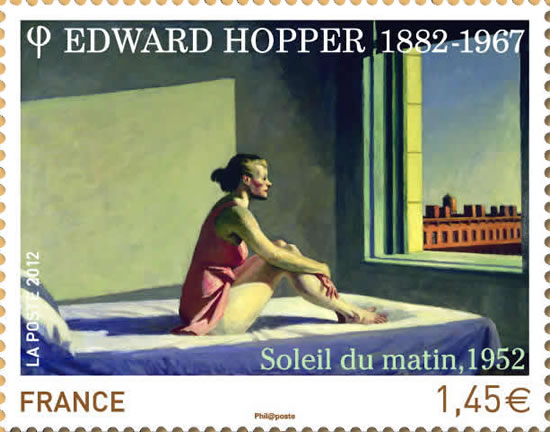 Pour sa série artistique, la poste émet un timbre le 3 février 2012 consacré au tableau d’Edward Hopper Soleil du matin. Pour sa série artistique, la poste émet un timbre le 3 février 2012 consacré au tableau d’Edward Hopper Soleil du matin.