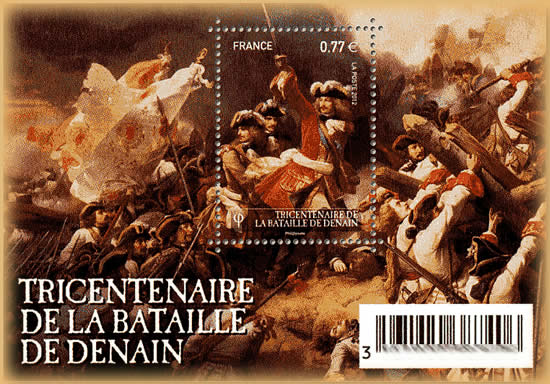 Bloc 1 timbre du tricentenaire de la bataille de Denain. Un sicle plus tard, Napolon dit de la victoire de Denain quelle avait  sauv la France .