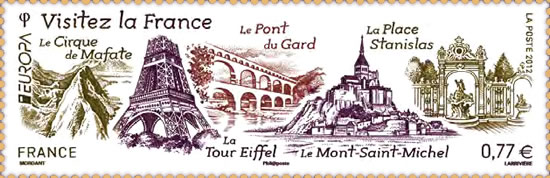 La Poste franaise met un timbre  0,77  le 20 mai, reprsentant 5 monuments ou sites emblmatiques qui mettent  lhonneur notre pays.