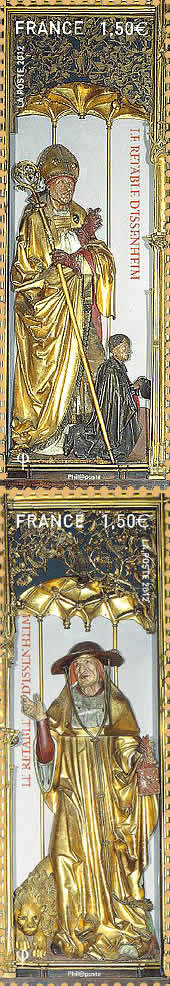 Le retable d'Issenheim 1512-2012 - Saint Augustin avec  ses pieds Jean d'Orlier le prcepteur de l'ordre et Saint Jrme.