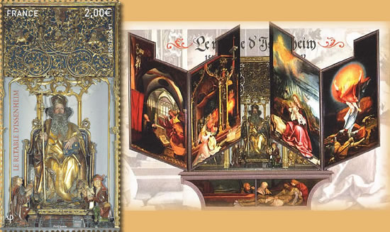 Bloc feuillet Retable d'Issenheim. Saint Antoine et les porteurs d'offrandes.