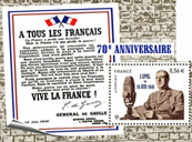 70 ième anniversaire, appel du 18 juin 1940, valeur faciale: 0.56€ 70 ième anniversaire, appel du 18 juin 1940, valeur faciale: 0.56€